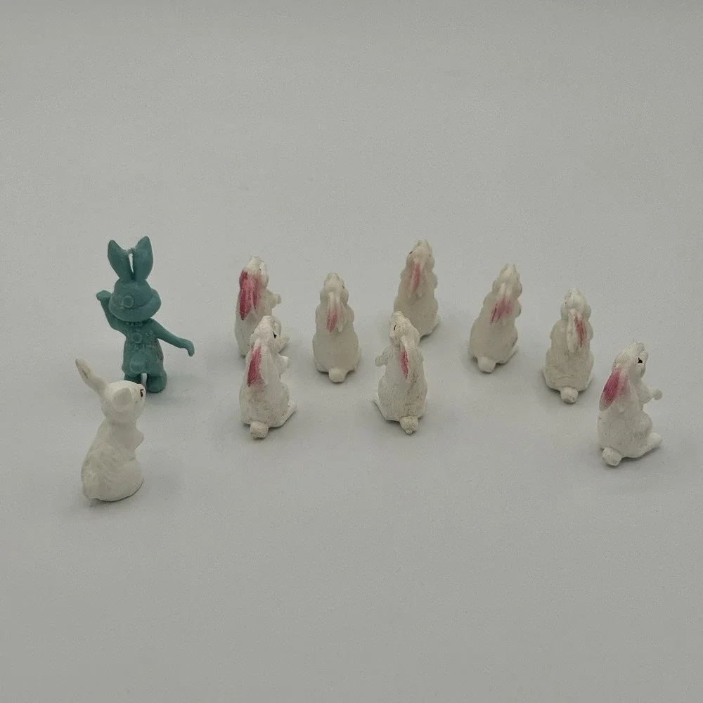 Vintage Hong Kong Plastic Rabbit Figurines Mini Bunny Lot Cake Toppers‎ kitsch